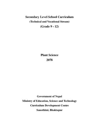 Secondary Level School Curriculum (Grade 9 - 12) Plant Science (Technical and Vocational Stream)